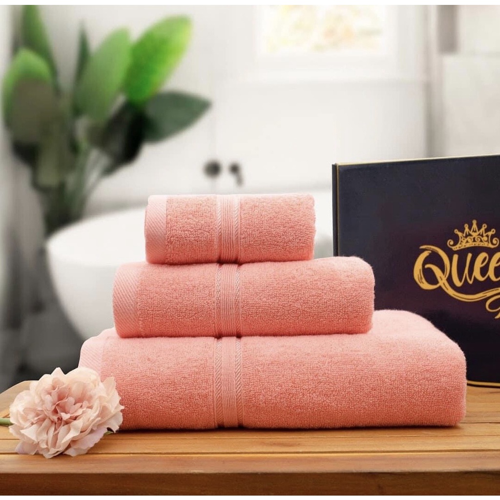 Bộ 3 khăn tắm [SET SANG TRỌNG] Thấm hút, Cotton dày dặn, 1 khăn mặt, 1 lau đầu, 1 tắm 60x120cm