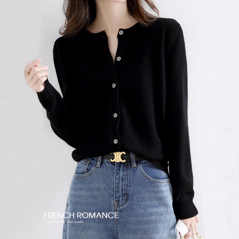 Áo len cardigan cổ tròn, áo len dài tay