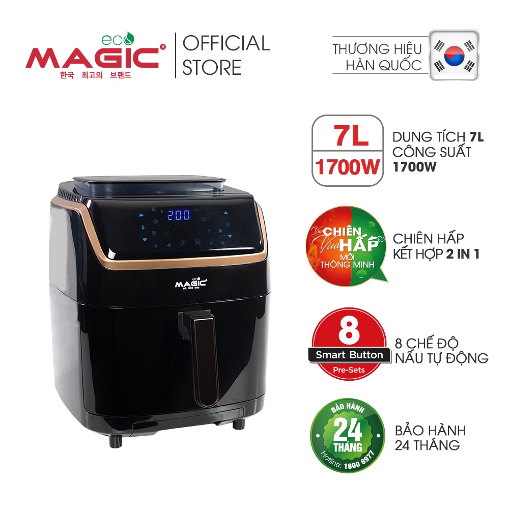 Nồi chiên không dầu kết hợp nồi hấp Magic Eco, chiên hấp 2 trong 1 chỉ bằng 1 thao tác, dung tích siêu lớn