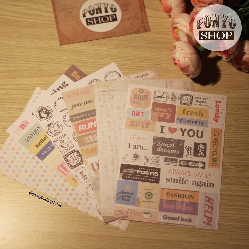 Bộ 6 sticker Message trang trí Handmade