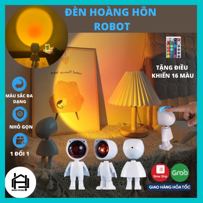 Đèn hoàng hôn robot 16 màu [TẶNG REMOTE], decor chụp hình, chụp ảnh quay video, đèn chiếu cầu vòng phi hành gia