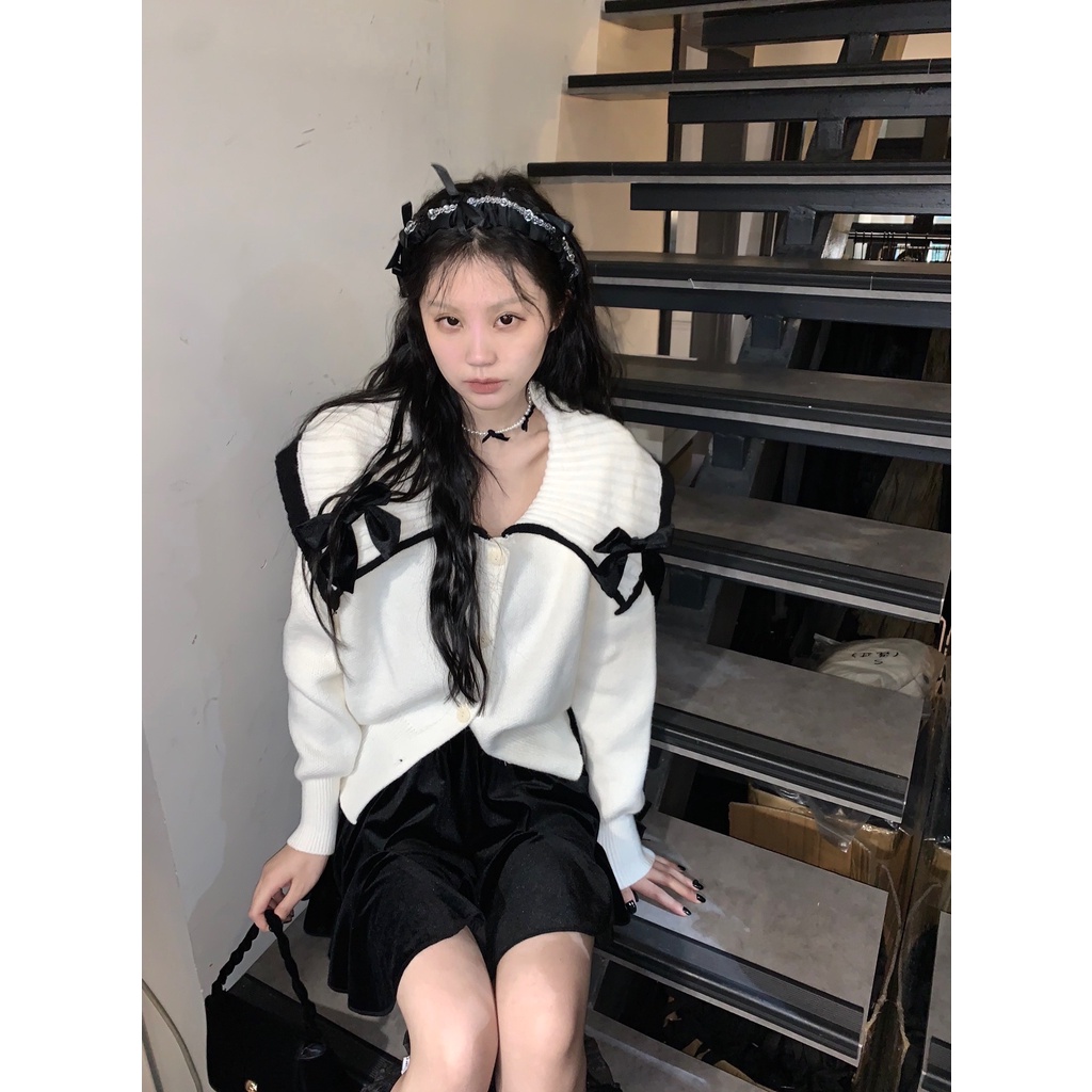 Áo Sweater Dệt Kim Dày Dặn + Chân Váy Bồng Bềnh Phong Cách Retro Phương Tây