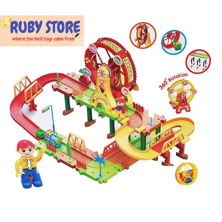 [Tặng kèm pin] HỘP LẮP RÁP XE LỬA ĐƯỜNG TRƯỢT VÀ ĐU QUAY (Dùng pin)