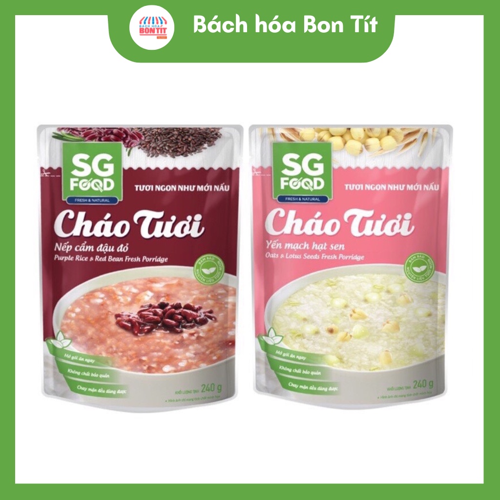 Cháo Tươi SG Food Yến Mạch Hạt Sen, Nếp Cẩm Đậu Đỏ 240g