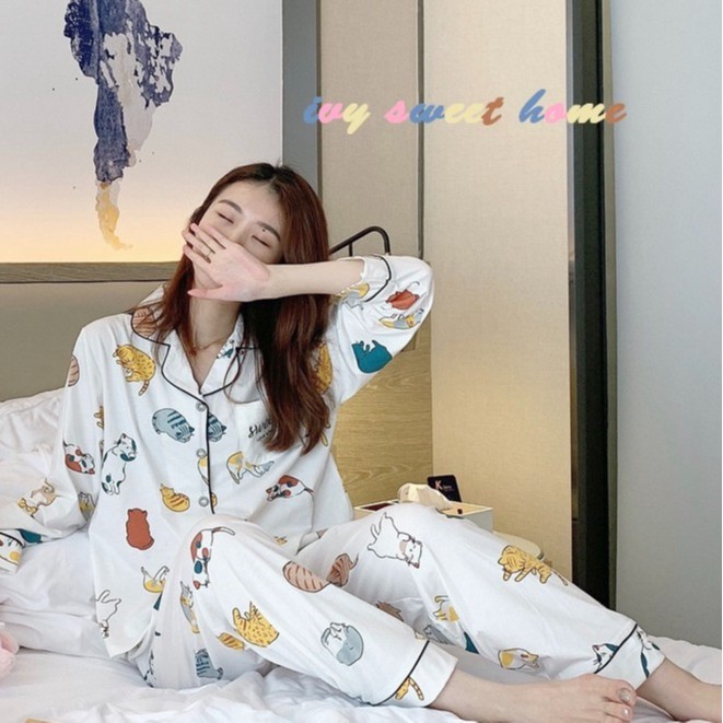 Bộ đồ ngủ nữ dài tay Vải Cotton Xinh Xắn Cho Nữ IVY618 Pijama Nữ quần dài Co Giãn Thoải Mái