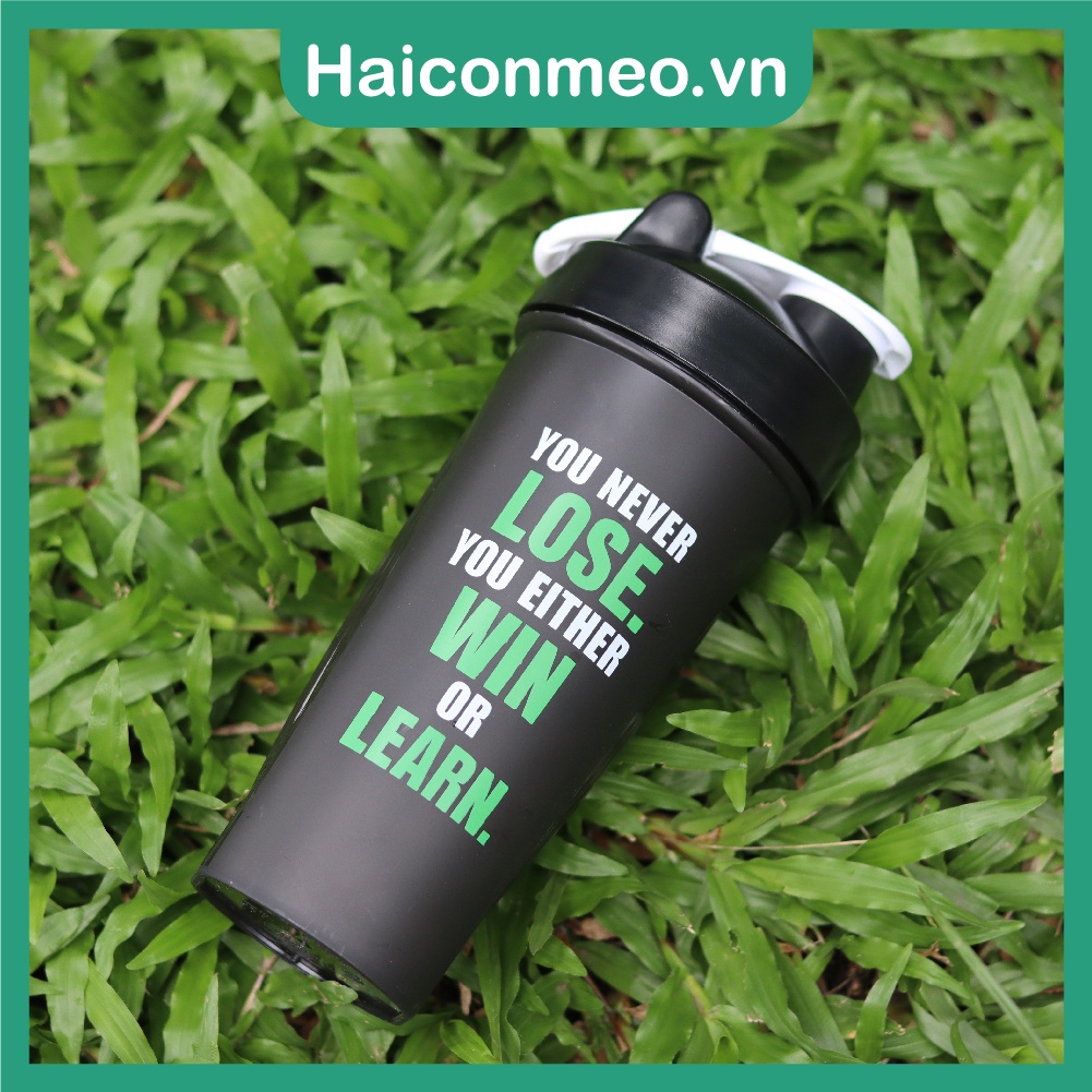 Bình lắc shaker whey tập gym bình nước thể thao shaker pha sữa protein kèm bóng lắc 600ml Never lose