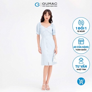 Đầm ôm nữ nơ ngực tay phồng GUMAC DB643