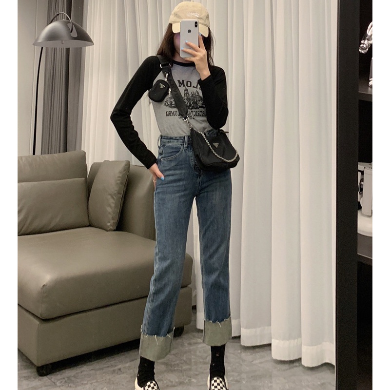 Quần Jeans Nữ Lưng Cao Ống Đứng Thời Trang