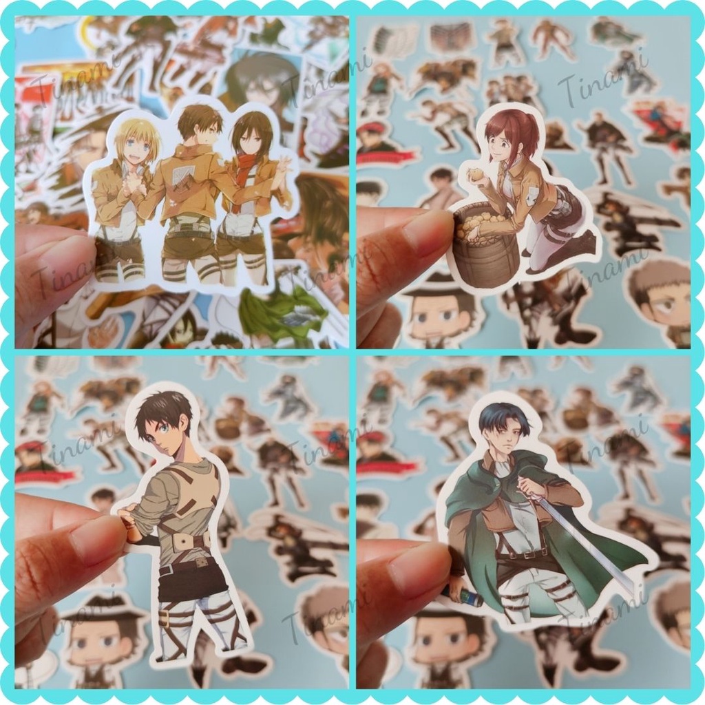 Bộ 50 Sticker anime Attack on titan hình dán chống thấm nước dùng trang trí nón bảo hiểm vali xe máy laptop bền đẹp