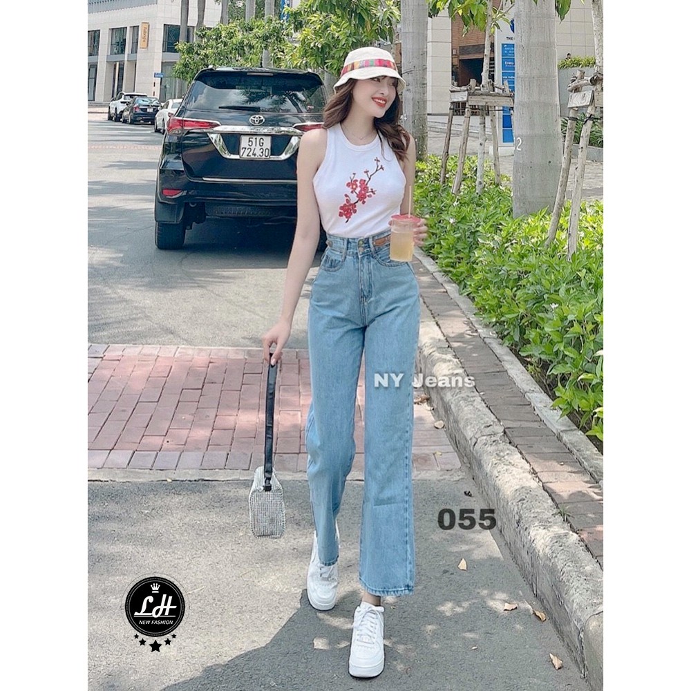Quần bò nữ, quần jean ống rộng thời trang Lê Huy Fashion lưng cao 2 nút kiểu cực bánh bèo MS 055 (có video - ảnh thật) | WebRaoVat - webraovat.net.vn