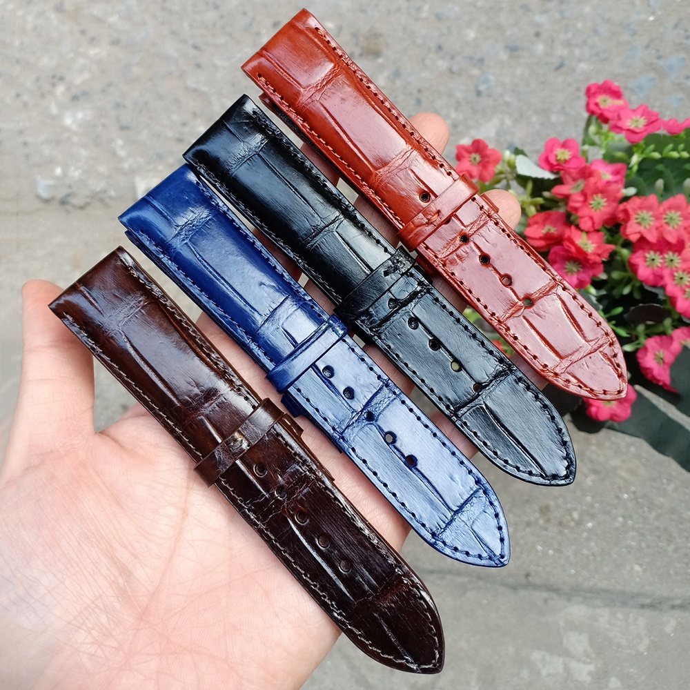 Dây đồng hồ nam da cá sấu vân đốt tre Casio khâu tay thủ công hàng tuyển size 18mm/20mm/22mm