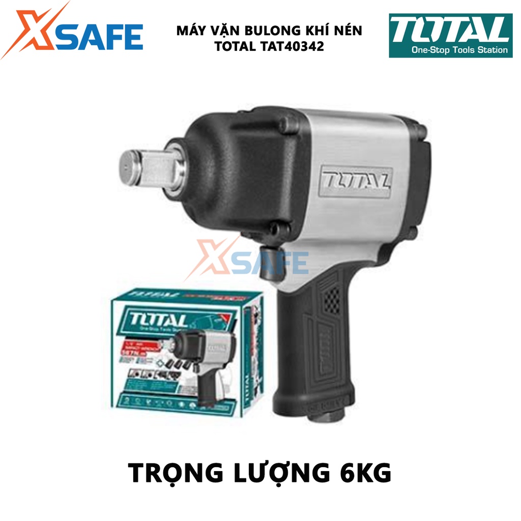 Máy siết bulong khí nén (3/4&quot;) TOTAL TAT40342 Đầu vặn vuông 19mm(3/4&quot;), tốc độ không tải 4000rpm, mô men quay 1600Nm
