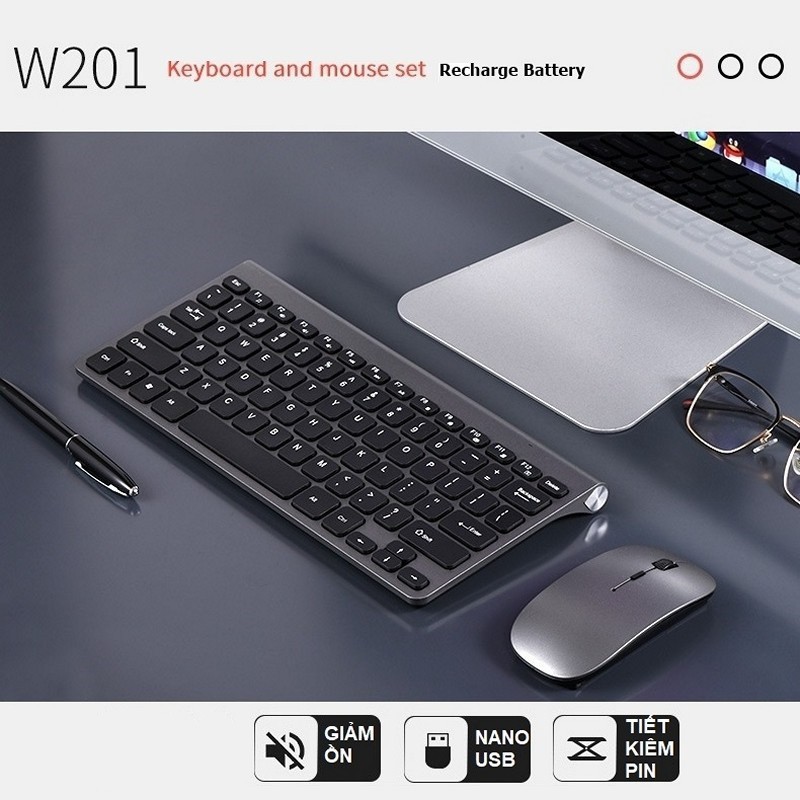 Bộ Bàn Phím Chuột không dây W201 nhỏ gọn - cho máy tính , Laptop , điện thoại , máy tính bảng | BigBuy360 - bigbuy360.vn