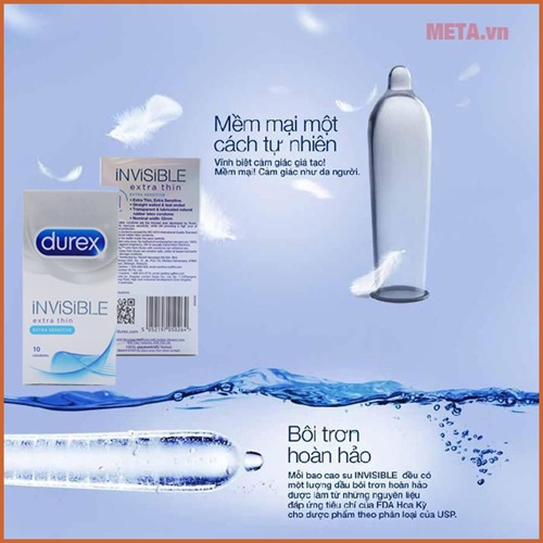 Sỉ 1 cái- Bao cao su Durex Invisible siêu mỏng kéo dài thời gian cực khoái chính hãng 1 cái- Hanayuki Asia - 1 cái