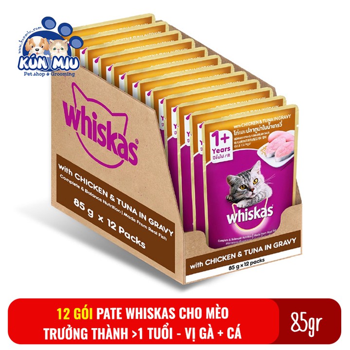 Combo 12 gói Thức ăn cho mèo Pate Whiskas gói 80gr