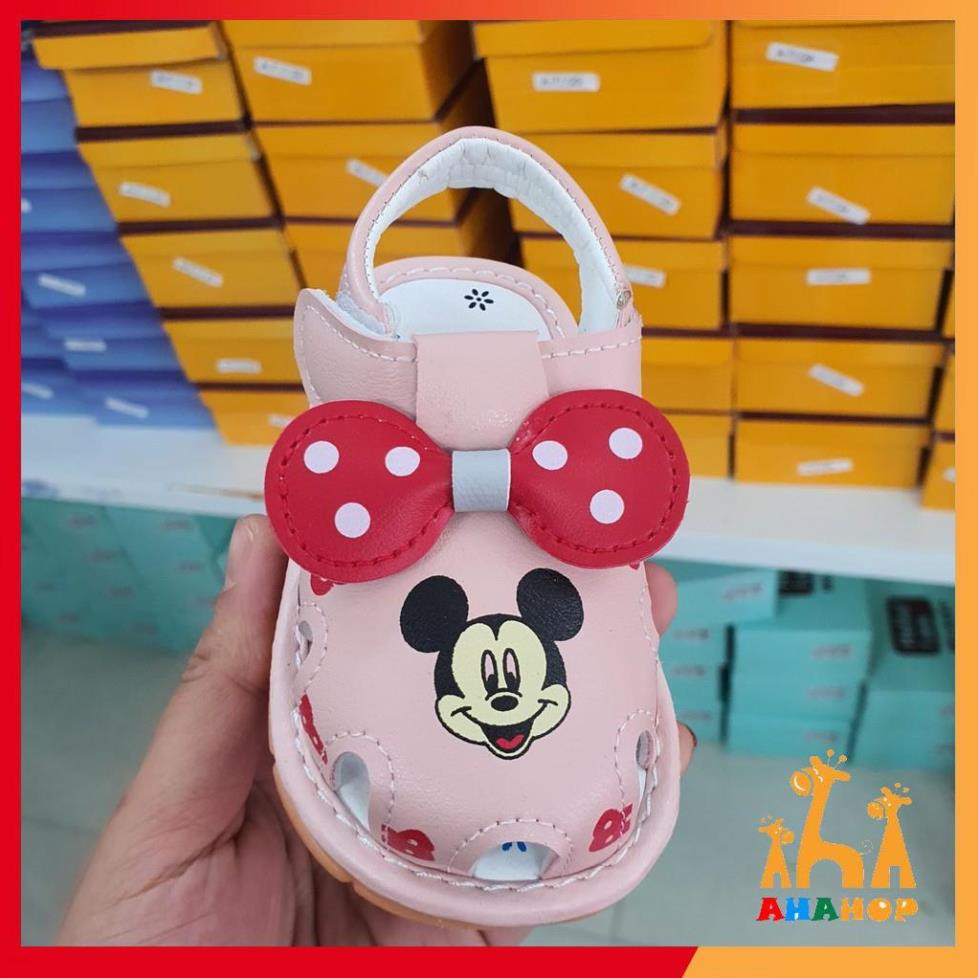 Giày sandal bé gái - Sandal tập đi cho bé gái hình Mickey chất da PU đế chống trơn trượt có còi siêu mềm A1