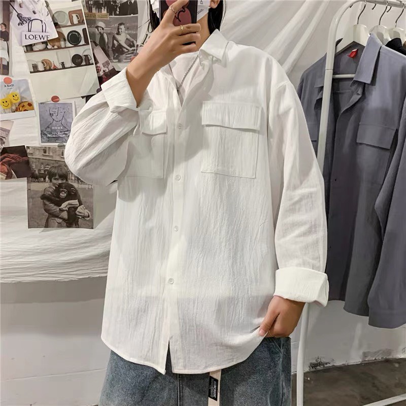 Áo Sơ Mi Dài Tay Dành Cho Nam Chất Đũi Nhăn Cực Mát Phong Cách Công Sở Nhẹ Nhàng