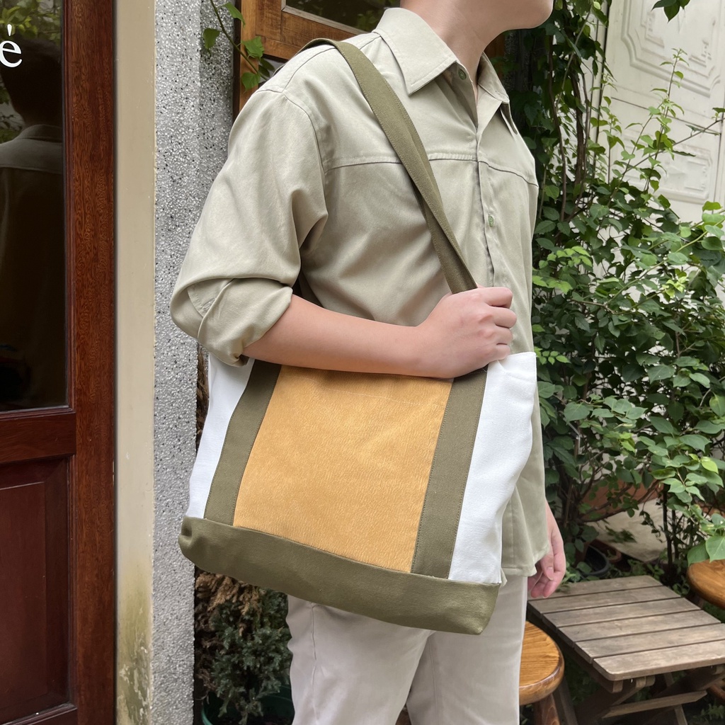 Túi tote vải canvas phối màu dáng ngang thời trang ANYBAG