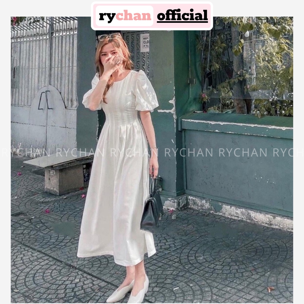 Đầm Xòe Midi Trắng Tay Phồng 2 Màu [Ảnh Thật Cuối] - DX984