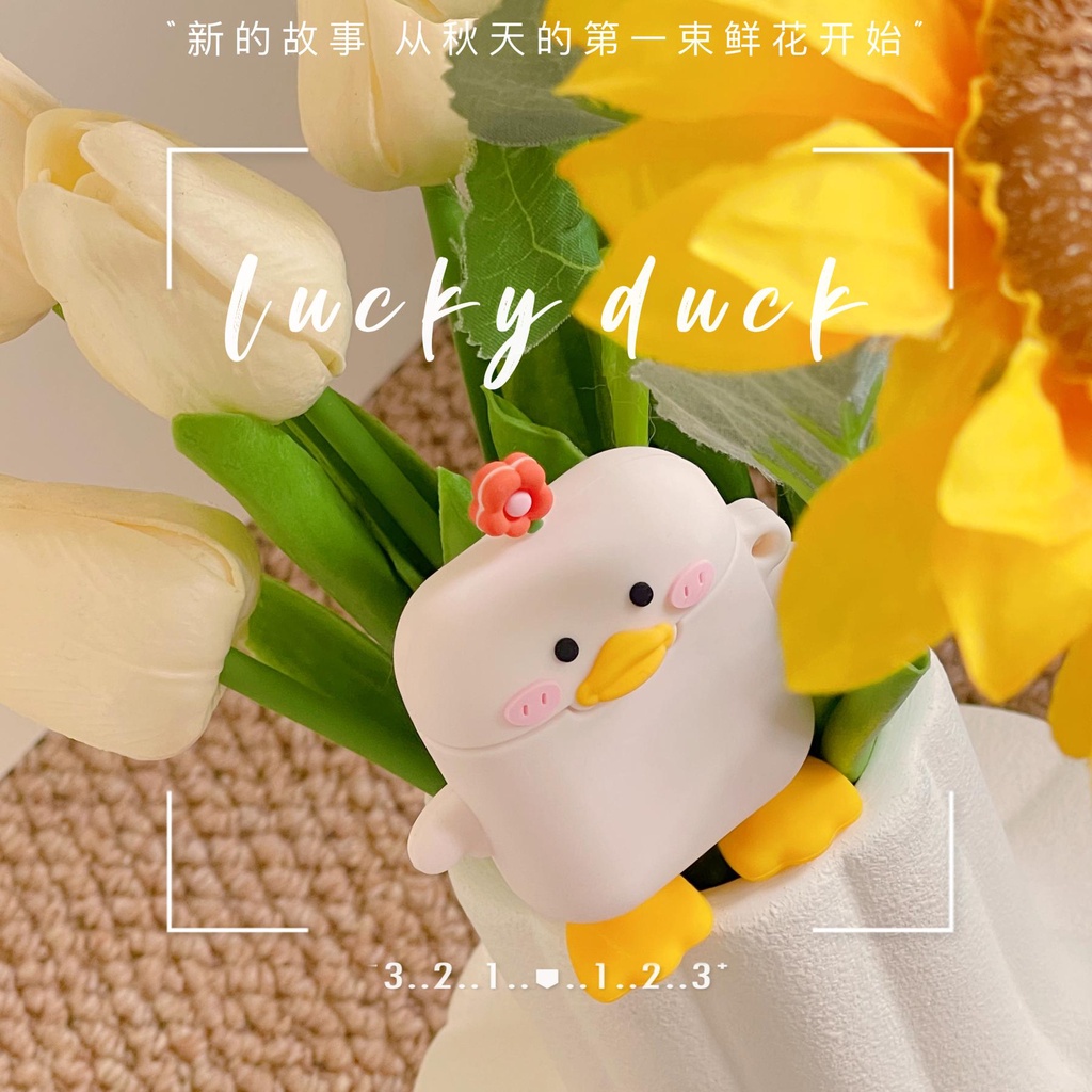 Vỏ Bảo Vệ Hộp Sạc Tai nghe không dây AirPods 1 2 pro 3 2021 gen3 Bằng Silicon Tpu Mềm Hình Hoa / Vịt 3D Dễ Thương