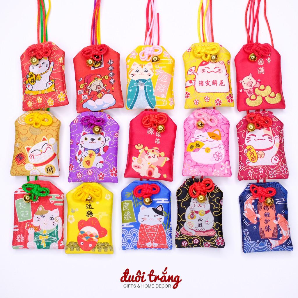 Túi phước Omamori size 4x6cm Dây buộc Vỏ Silicone