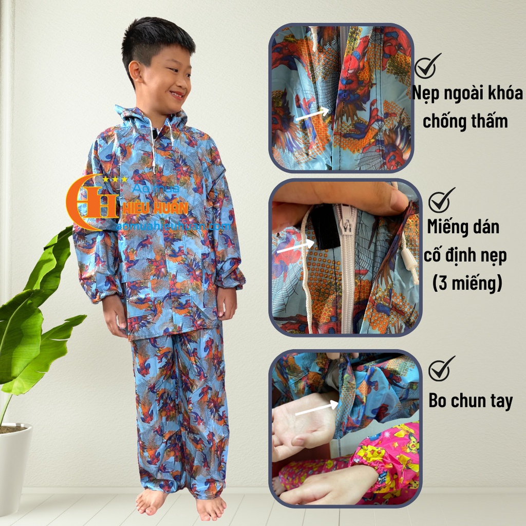 Áo Mưa Cho Bé, Áo Mưa Bộ Trẻ Em chất liệu vải dù siêu dai, siêu bền, chống rách aomuahieuhuan