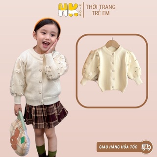 Áo len cho bé gái HK KIDS, áo len cao cấp dài tay chất len mềm mịn đanh lì size cho bé từ 2 đến 6 tuổi