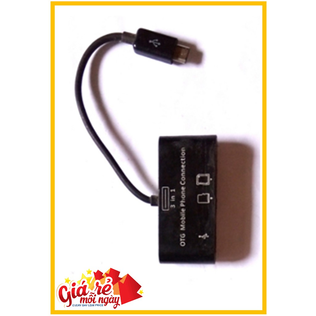 Đầu Đọc Thẻ Kiêm Cáp OTG USB 3 in 1 Cổng Micro USB