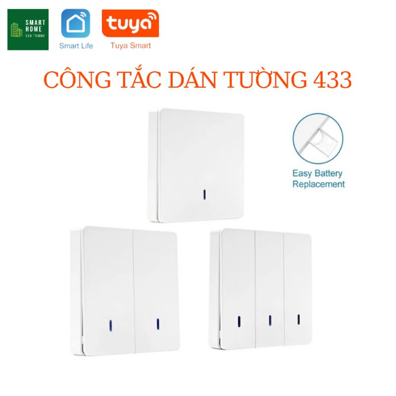 Công tắc dán tường tuya, tắt bật mọi vị trí không cần đi dây điện RF 433Mhz
