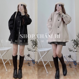 Áo khoác dạ ép A.275, Áo khoác dáng dài cổ đức chất dạ ép 1 lớp 2 màu đen-be cực xinh