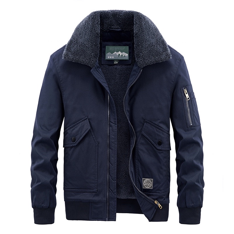 Áo Khoác Parka Bomber Nam Lót Lông Cừu Chất Liệu KaKi Dáng Cổ Bẻ
