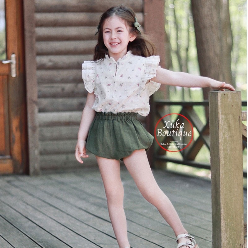 Set Quần Short Áo Hoa Tay Cánh Tiên Mùa Hè Bé Gái SOFT COTTON Cao Cấp 2022