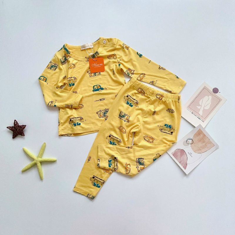 [Mẫu mới] Bộ dài tay thun lạnh in hình có nút cài vai MINKY MOM cho bé trai bé gái từ 7-19kg (Mây hồng)