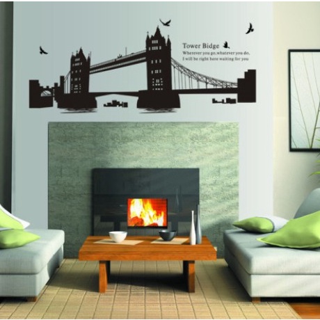 Decal trang trí tường - Cây cầu đen kèm chữ tiếng anh