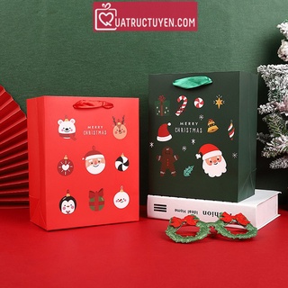 Túi giấy đựng quà giáng Sinh noel hình ông già noel 23x18cm có quai vải