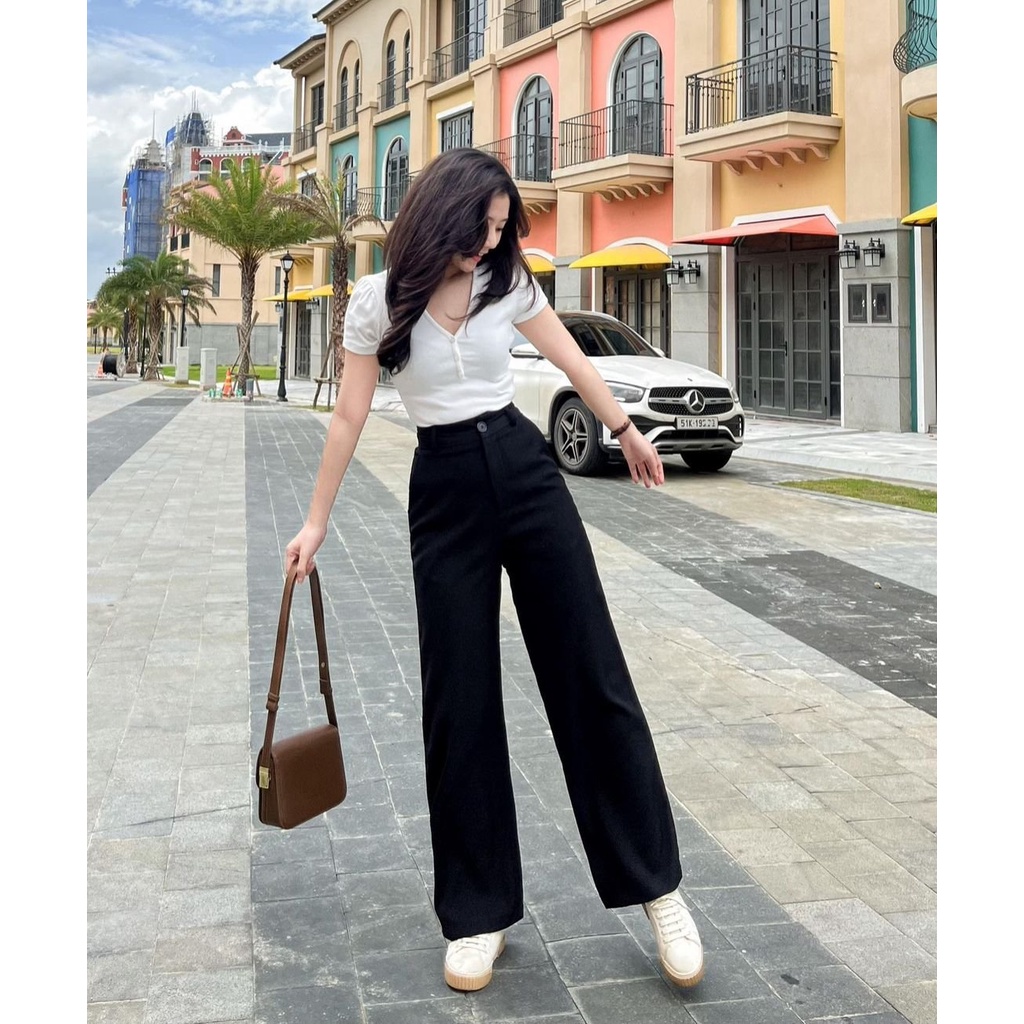 Quần ống suông lưng cao 622 FM Style dáng basic vải không nhăn thời trang công sở đi làm đi học 204140012