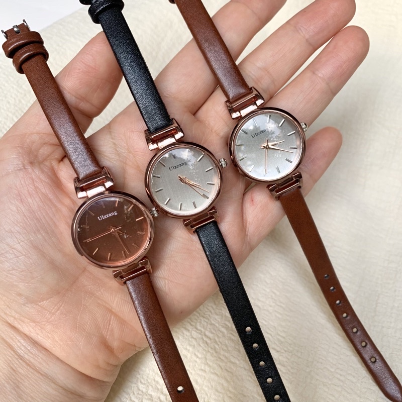 Đồng Hồ Nữ Ulzzang Dây Da Mặt Tròn Thanh Lịch