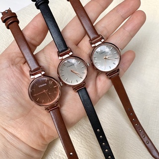Đồng Hồ Nữ Ulzzang Dây Da Mặt Tròn Thanh Lịch