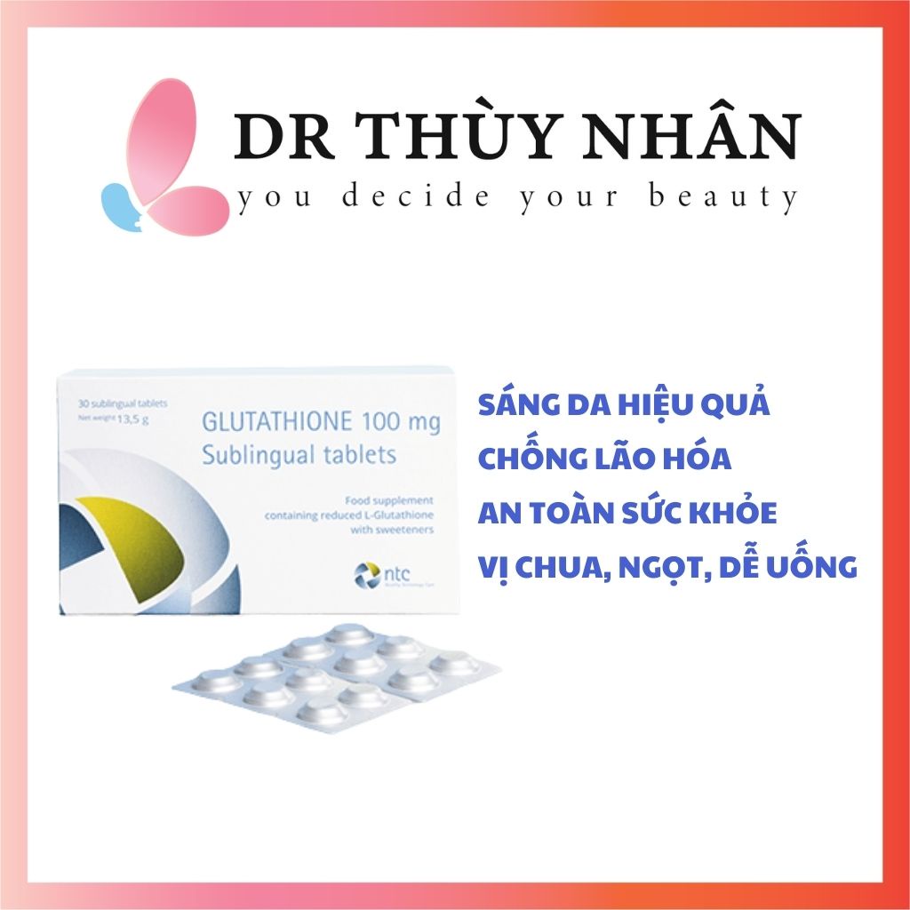 Viên ngậm trắng da dưới lưỡi Glutathione 100mg Nhập Khẩu Italy giúp sáng da chống lão hóa
