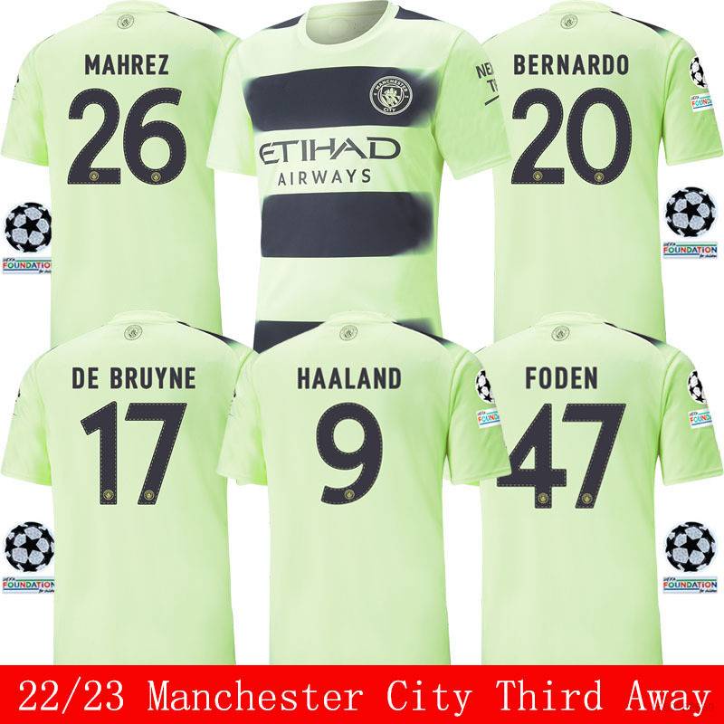 Áo Thun Bóng Đá O-O 22-23 Manchester City UEFA Away Phiên Bản Haaland Bernardo Foden De Bruyne Mahrez
