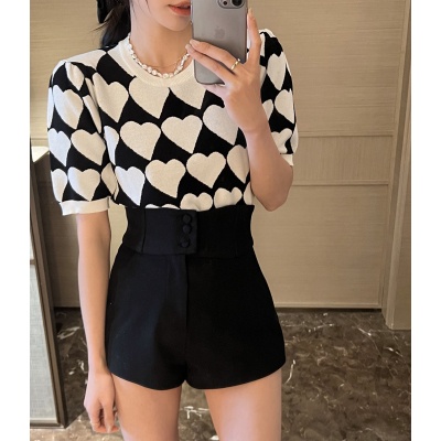 Áo Len Tay Ngắn Phồng Cổ Tròn Phong Cách Cổ Điển Dành Cho Nữ