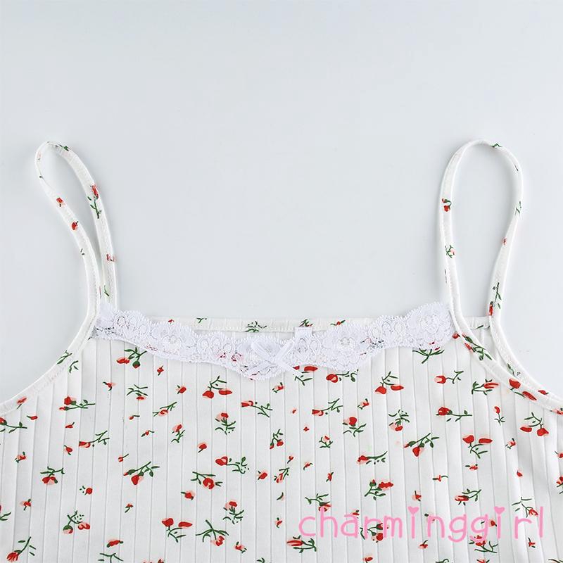 Áo dây in họa tiết phối ren thời trang gợi cảm cho nữ