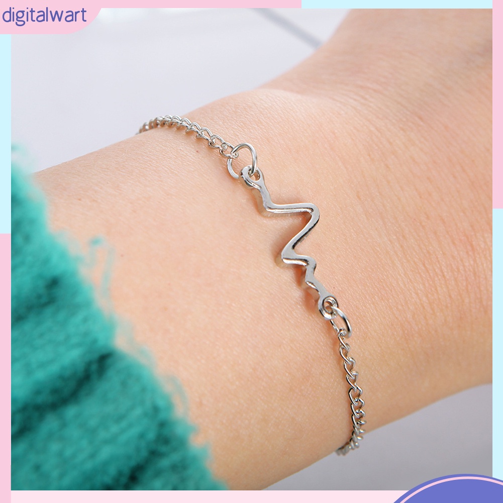 Vòng tay kim loại thiết kế hình nhịp tim cá tính trẻ trung Unisex