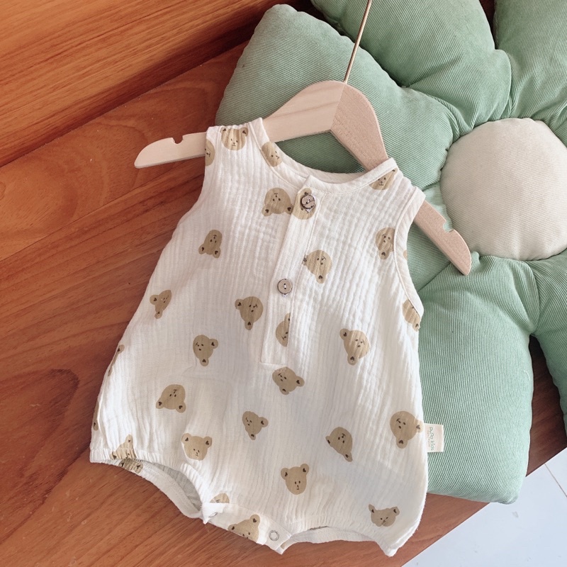 Body sát nách cổ trụ vải xô muslin mềm mịn cho bé