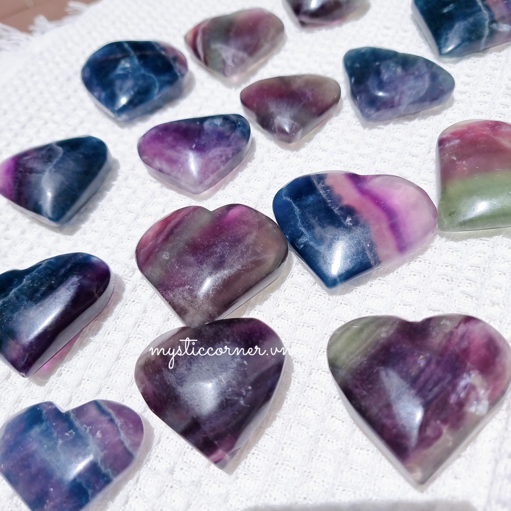Trái tim đá thanh tẩy Fluorite , đá phong thủy dùng trong Tarot, reiki, thiền định