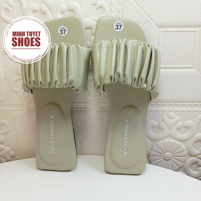 Dép kiểu nữ đế bằng quai ngang nhún nhúm trơn thời trang đế bằng đẹp mới hè 2021 mã DNT MINHTUYETSHOES