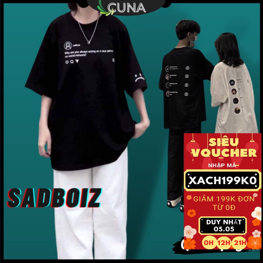 Áo Phông Form Rộng Sadboiz Áo Thun Unisex Nam Nữ Form Rộng Tay Lỡ 3158 Oversize Cặp Đôi In Hình Cổ Tròn Basic Trắng Đen