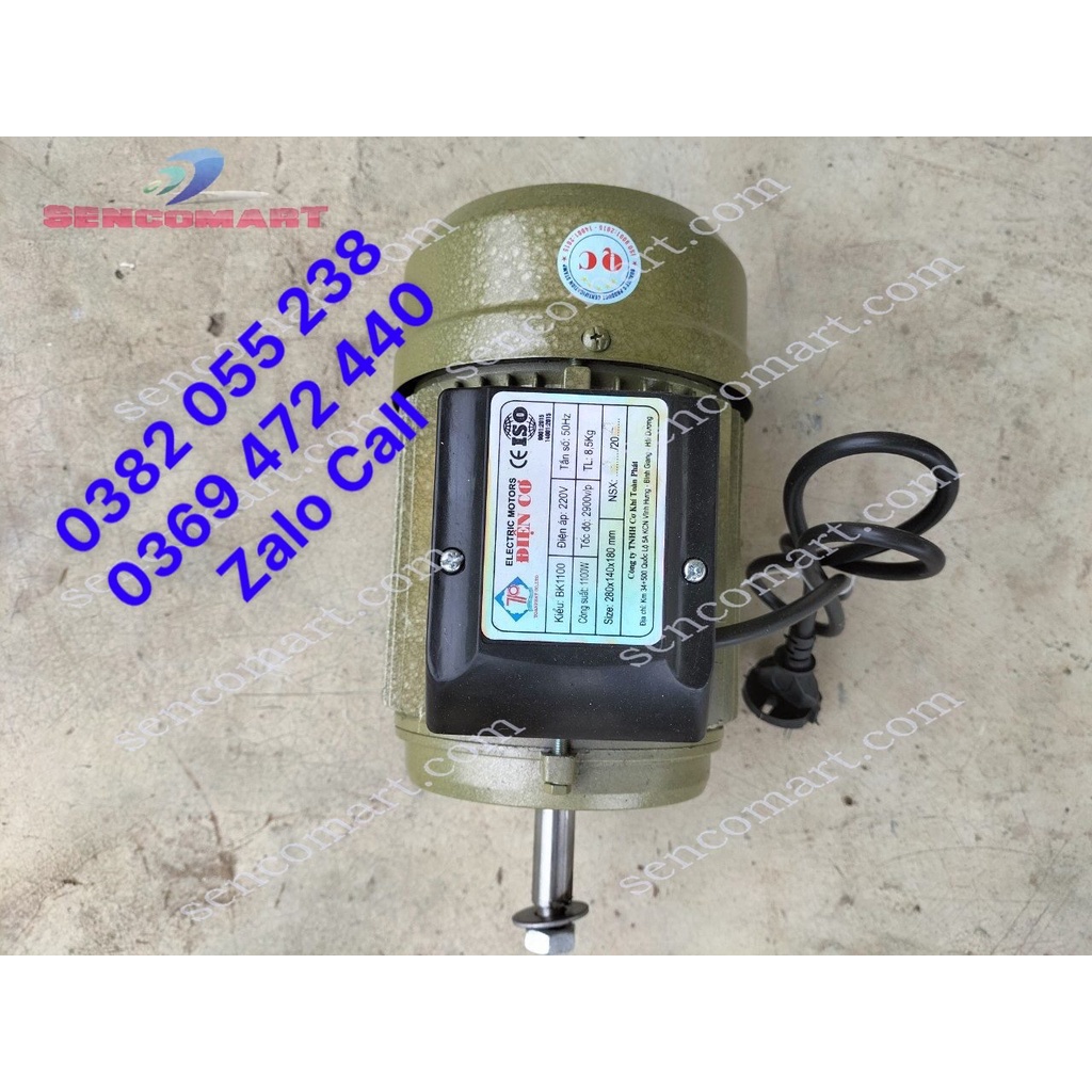 Mô tơ, động cơ, điện cơ Toàn Phát 1,1kw  tốc nhanh 2900v/p, điện 1 pha 220v dây đồng 100%