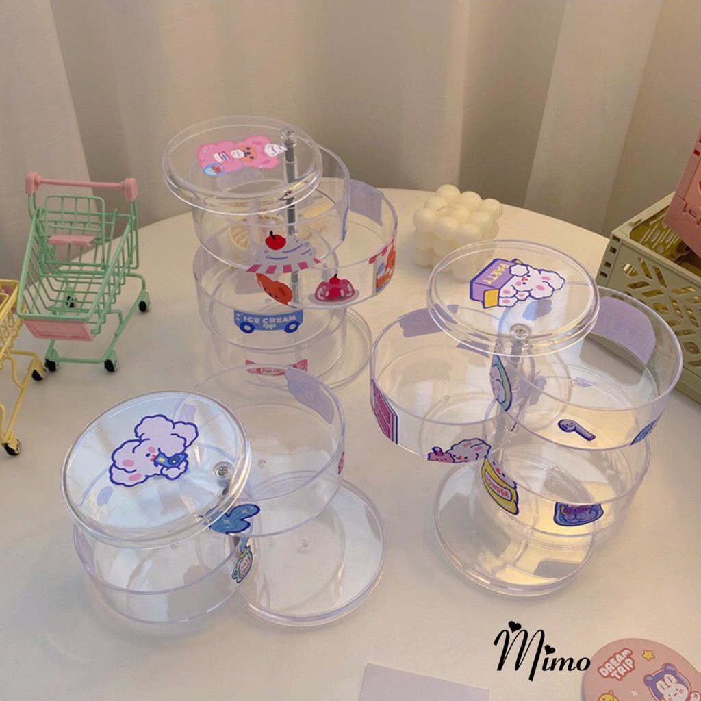 Hộp trong suốt để bàn cao cấp 2 lớp dùng đựng trang sức, đồ cá nhân, dụng cụ trang điểm nhiều tầng xoay độc đáo