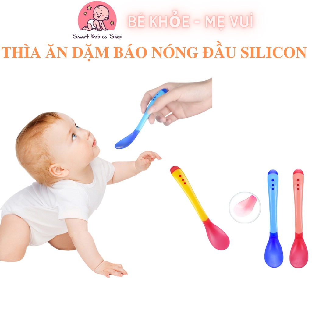 Thìa Ăn Dặm Đầu Silicol Mềm Có Báo Nóng, An Toàn Cho Bé